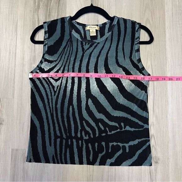 NWOT vintage 90’s abstract tank by Plisse teal black swirl print sz M pleated - Picture 5 of 11